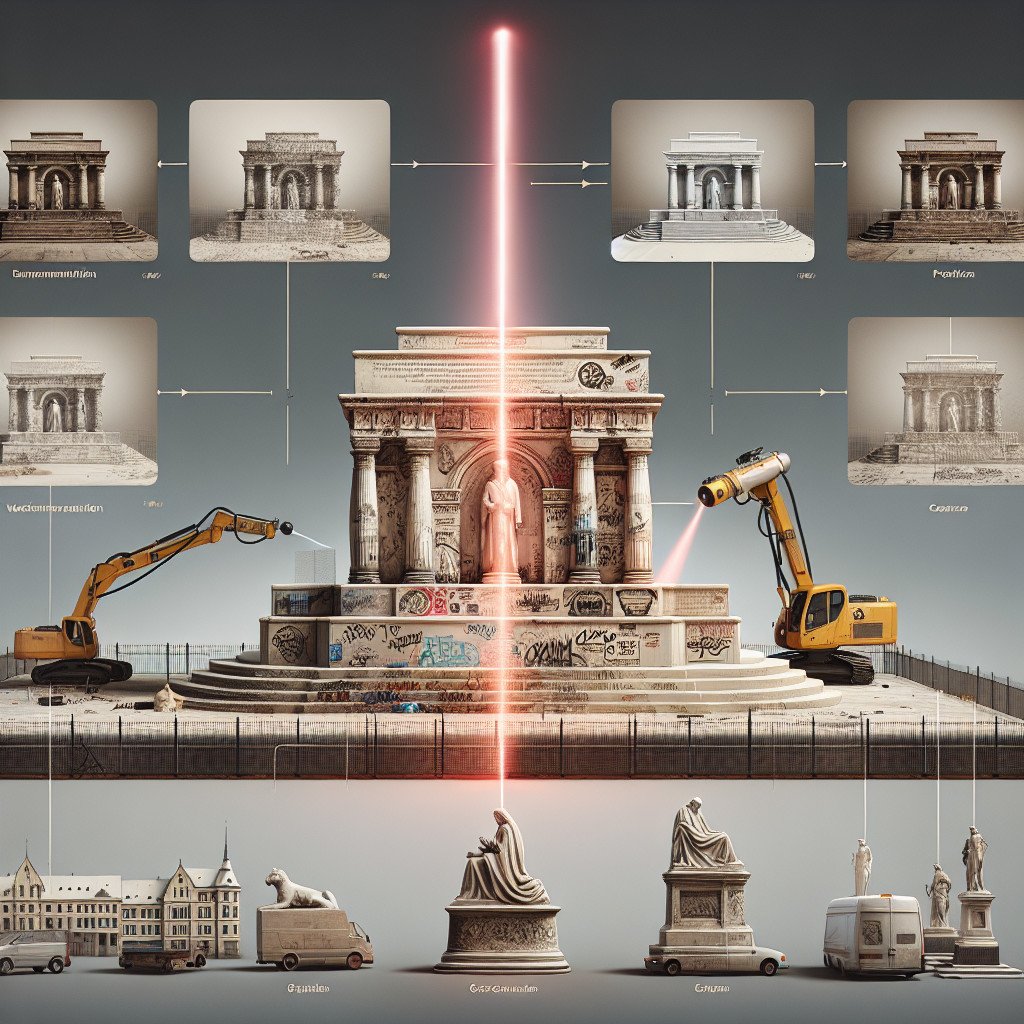 Entfernung von Farbe und Verschmutzungen von Denkmälern mit Laser
